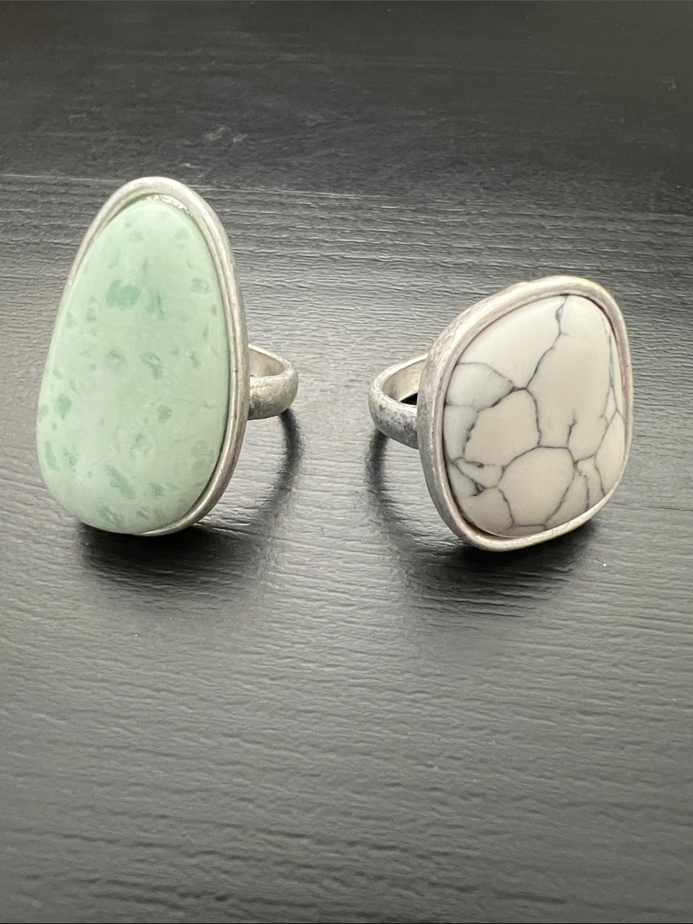 Sterling Silver Mint Green and White Stone Ring Duo